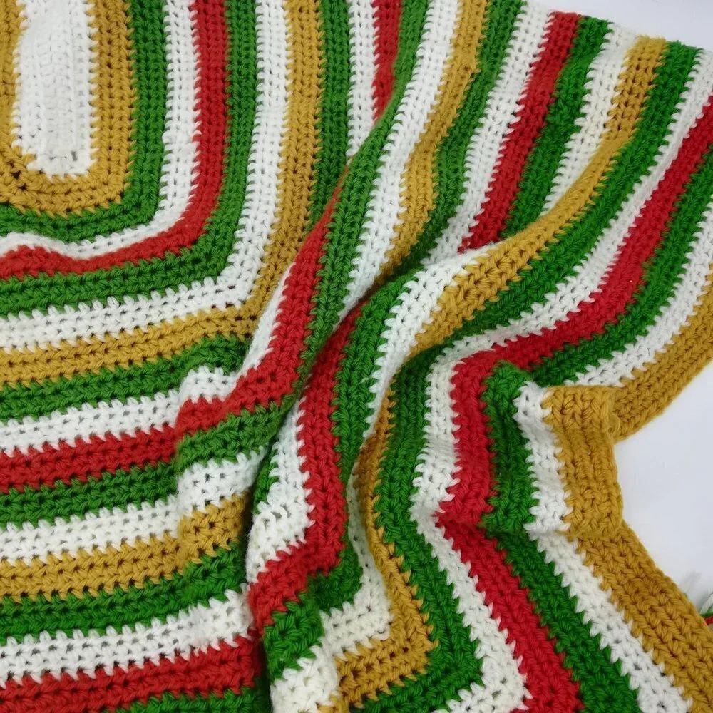Vintage Granny Square Crochet Rectangle Afghan
